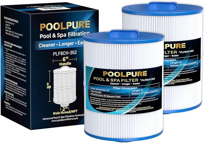 POOLPURE 6CH-352 Hot Tub Filter Replaces Artesian Spas 06-0014-12, Master Spas PMA-R1, X268546, PAS40-F2M, Unicel 6CH-352, Filbur FC-0312, AK-90131, 40 Sq. Ft Spa Filter Cartridge, 2 Pack