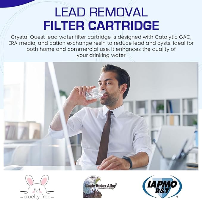 Crystal Quest Lead Water Filter Cartridge – Advanced Lead & Cyst Filtration, Durable PP Build, Steady Flow, Easy Installation, Long-Lasting Use, Fit for Crystal Quest Systems - 2-7/8" x 9-3/4"