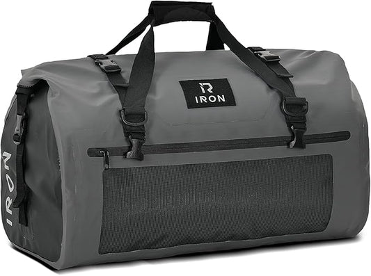 BORLENI Waterproof Motorcycle Dry Duffel Bag Luggage Tail Bag with Large Storage Space,Roll Top Closure, Shoulder Straps, Inner Pocket and Mesh Pocket for Motorcycling Travel Camping (Grey,70L)