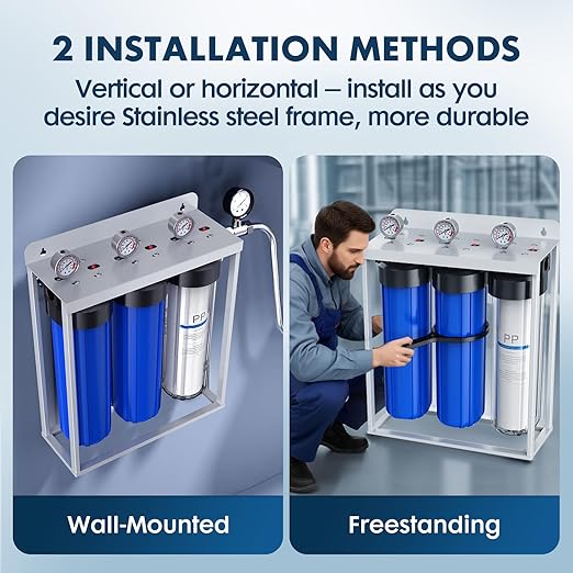 Whole House Water Filter System,Reduce Scale Chlorine,3 Stage Water Purifier,Top-Tier Sediment & Carbon Filter with FOF Technology Filter Out 99% Vocs,Metal,Soften Water,Healthier Skin,20x4.5Inch