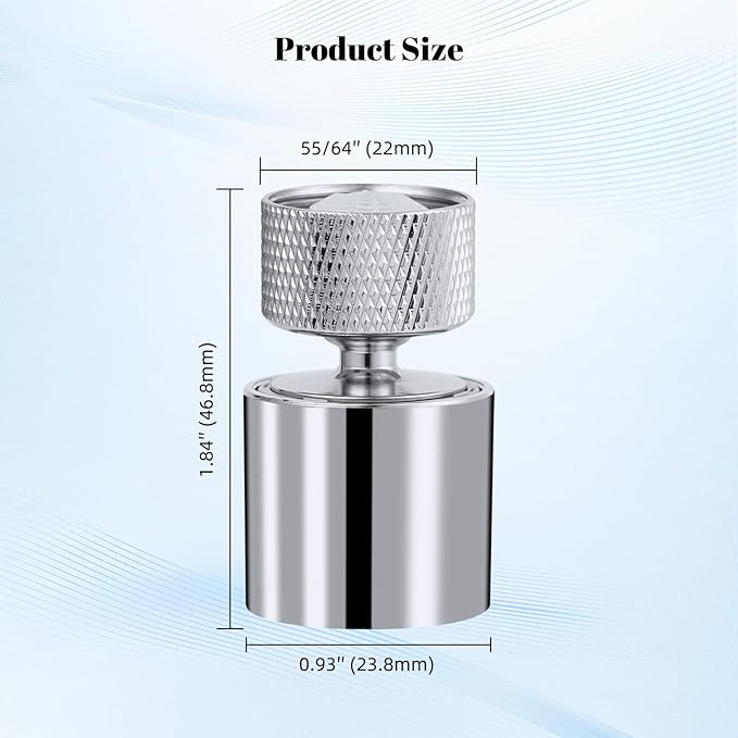 Hibbent Dual-function Metal Faucet Aerator, 2-Flow Big Angle Rotate Kitchen Sink Aerator 360 Degree Swivel Sink Sprayer Attachment, 55/64 Inch Female Thread, Chrome