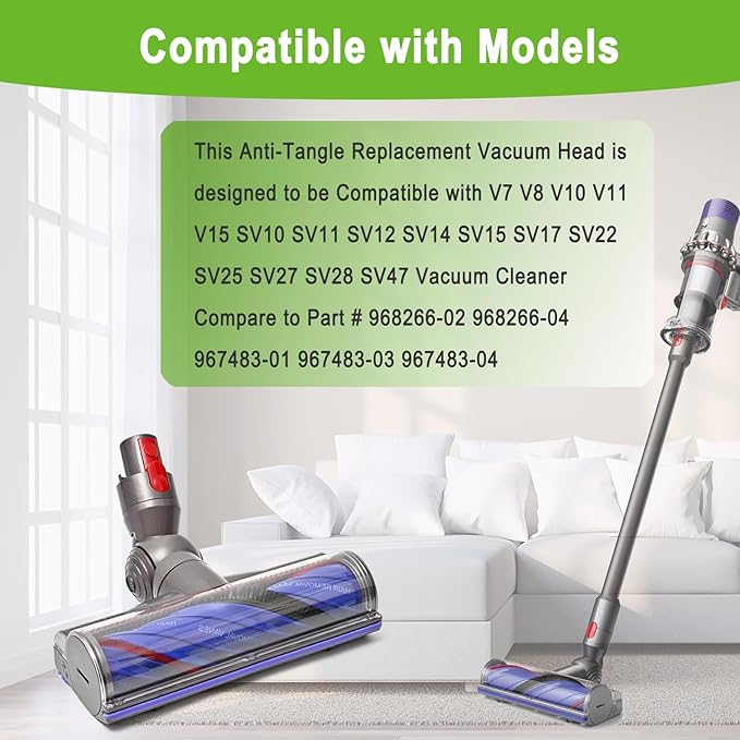 Quick-Release Replacement Vacuum Head for Dyson V7,V8, Cyclone V10,V11,V15 Cordless Vacuum Cleaner, Upgrade Anti-Tangle Replacement Vacuum Head, Quick Release Motor-Head Brush Roller