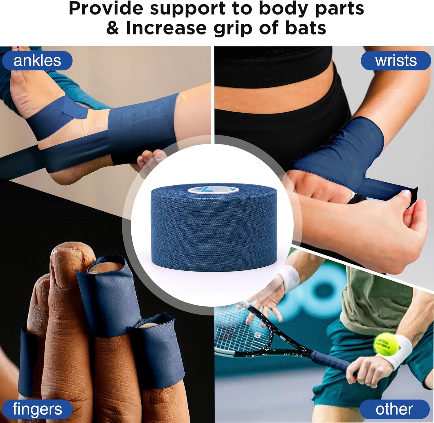 OK TAPE 4 Rolls Athletic Tape, Sports Tape, Very Strong Easy Tear Wrist Ankle Tape, No Sticky Residue | Athletes, Medical, Athletic Trainers- 1.5inch x 15yards (Blue)