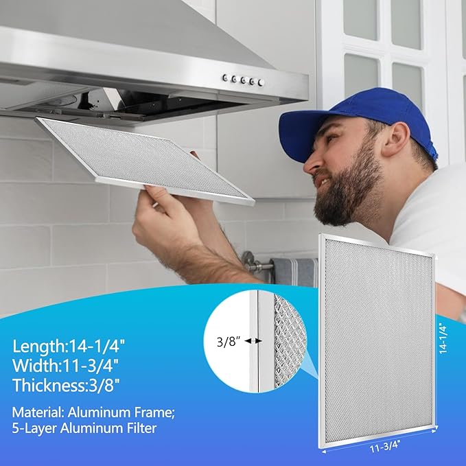 4 Pack-BPS1FA30 Range Hood Filter-11-3/4" x 14-1/4" x 3/8" -Aluminum Mesh Filter-Exact Fit Bro.an QS1 30" Nu.tone WS1 QS2 Range Hood Replaces 99010299 BPS2FA30 99010305 S99010305 AP3378953 by Keyteam