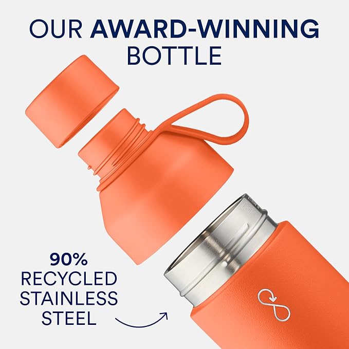 Ocean Bottle - Recycled Stainless Steel Drinks Reusable Water Bottle - Eco-Friendly & Reusable - Sun Orange - 17 oz