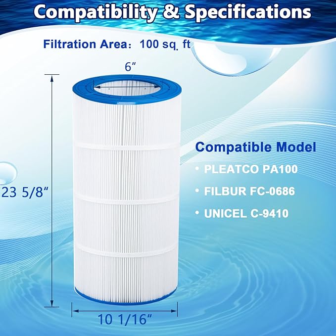 Pool Filter Compatible with CC100, CCRP100, PAP100, PAP100-4, Unicel C-9410, R173215, Filbur FC-0686, 59054200, 160316, Predator 100-1 Pack