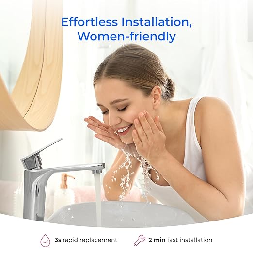 Waterdrop Water Filter for Bathroom for Face Care, Soft Water, Strontium-enriched, Reduce 99.9% of Baçtёria in Bathroom Sink Faucet, Reduces Skin Redness and Irritation, WD-BFU1