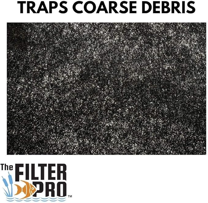 Black Coarse Filter Media, 1.25" Thick, 12" x 12" Pads, 5 Pack, Perfect for Aquariums, Ponds or Water Gardens, Made in USA