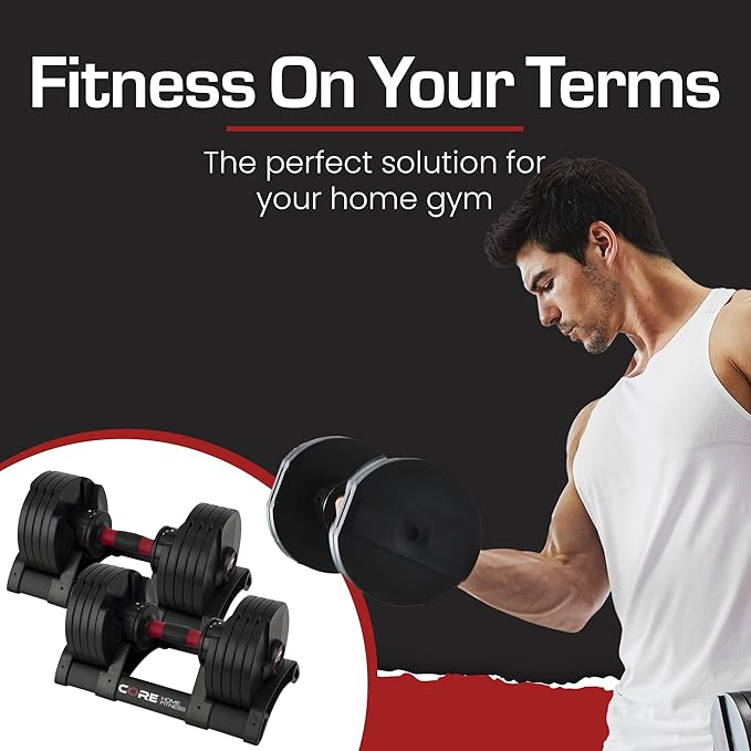 Core Fitness® Adjustable Dumbbell Weight Set by Affordable Dumbbells-FlexoryFit