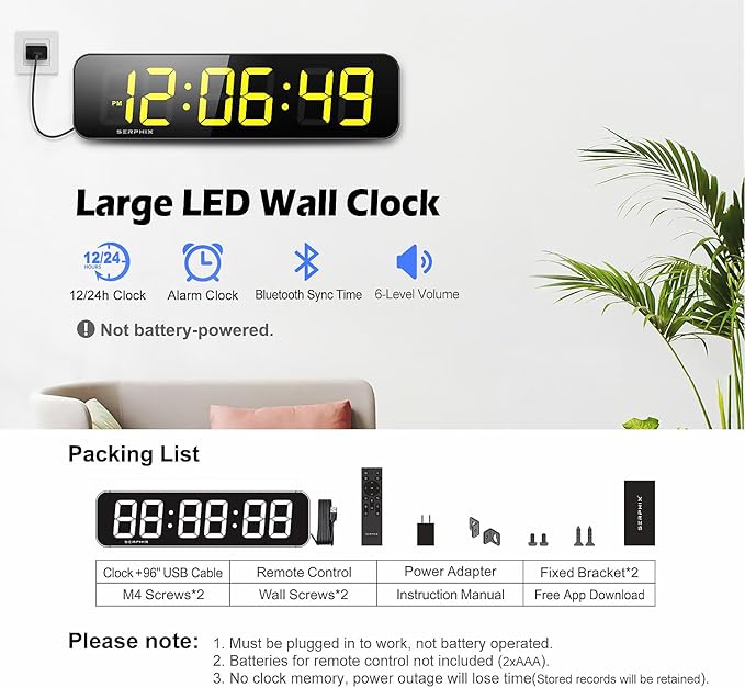 15.2" Gym Timer, App & Remote Control, Customizable LED Colors, Workout Interval Timer Stopwatch Countdown Large Digital Wall Clock for Home Gym-FlexoryFit
