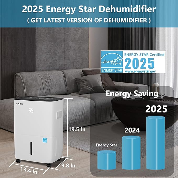 SAHAUHY 120 Pints ENERGY STAR Dehumidifier for Home Bedroom Garage Basement Stockroom and Large Room Spaces up to 6,200 Sq. Ft with Drain Hose and Water Tank