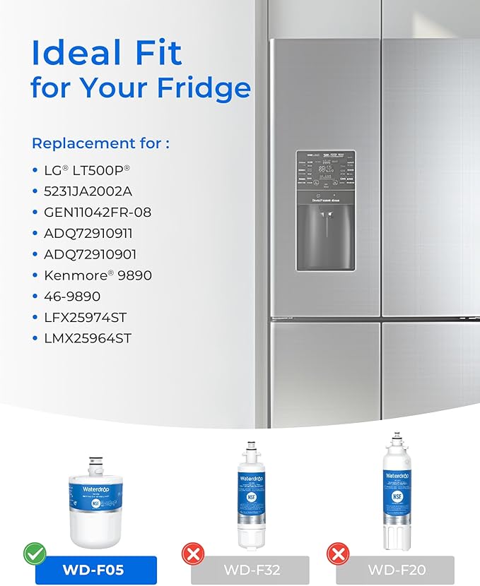 Waterdrop 5231JA2002A Refrigerator Water Filter, Replacement for LG® LT500P®, GEN11042FR-08, ADQ72910911, ADQ72910901, Kenmore 9890, 46-9890, LFX25974ST(Package May Vary)