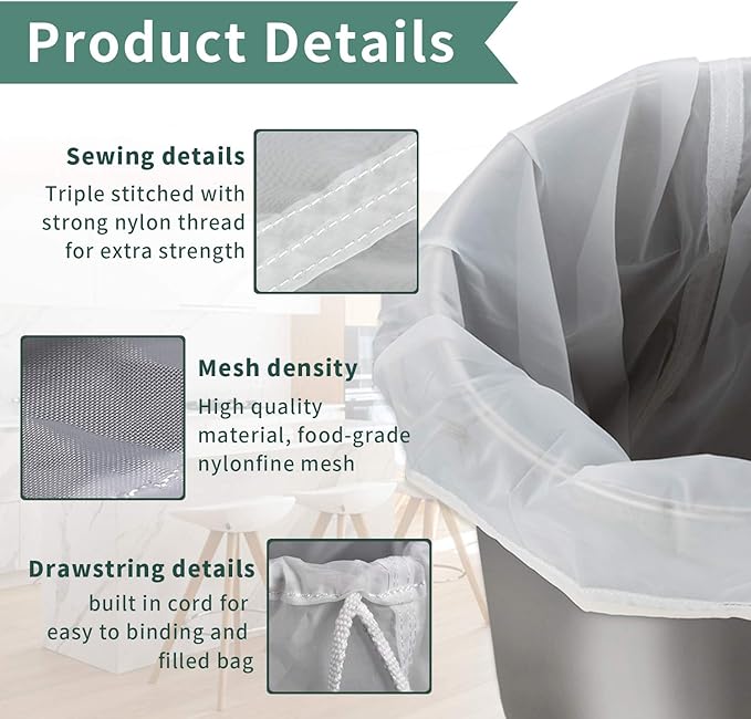 12"x18" Nylon Mesh Strainer Bags for Almond Nut Milk, Greek Yogurt, Home Beer Wine Brewing 180 Micron