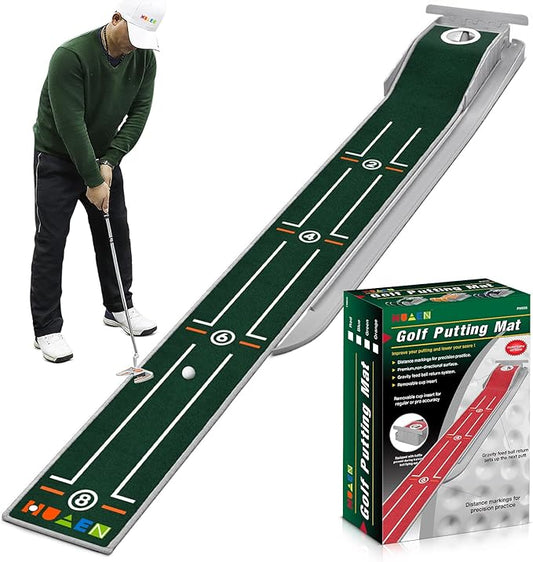 Mini Golf Putting Mat - Indoor/Outdoor with Ball Return Alignment Guide & Durable Velvet Crystal Mat Golf Accessories for Men Enjoy Speedy Wrinkle-Resistant Putting Fun