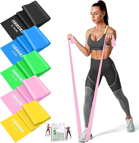 5 Pcs Resistance Bands, Professional Exercise Bands Elastic Stretch Bands for Fitness Yoga Pilates Stretching Strength Training, Workout Bands for Women and Men Home Gym-FlexoryFit