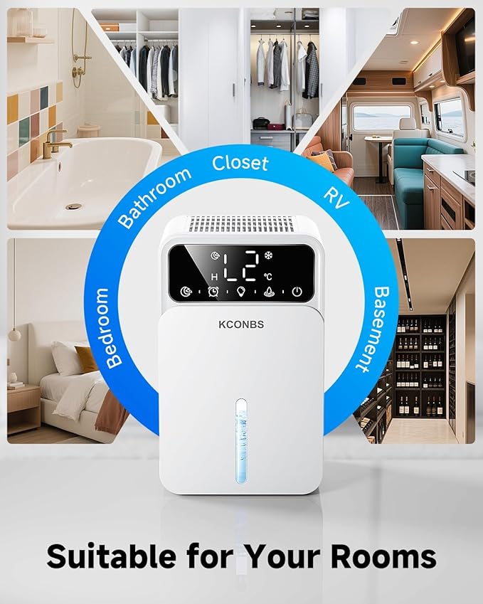 Dehumidifier, Dehumidifiers for Home, 60 OZ Water Tank, 500 sq.ft Dehumidifier for Bathroom, Bedroom, Basement with Auto Shut Off, Timer, 7 Colors LED Light (White)