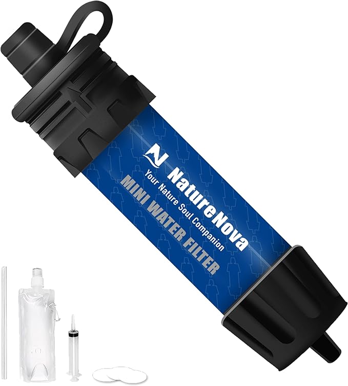 Mini Water Filter NatureNova Portable Emergency Water Filtration System Hiking Camping Straw Survival Gear Emergency Preparedness