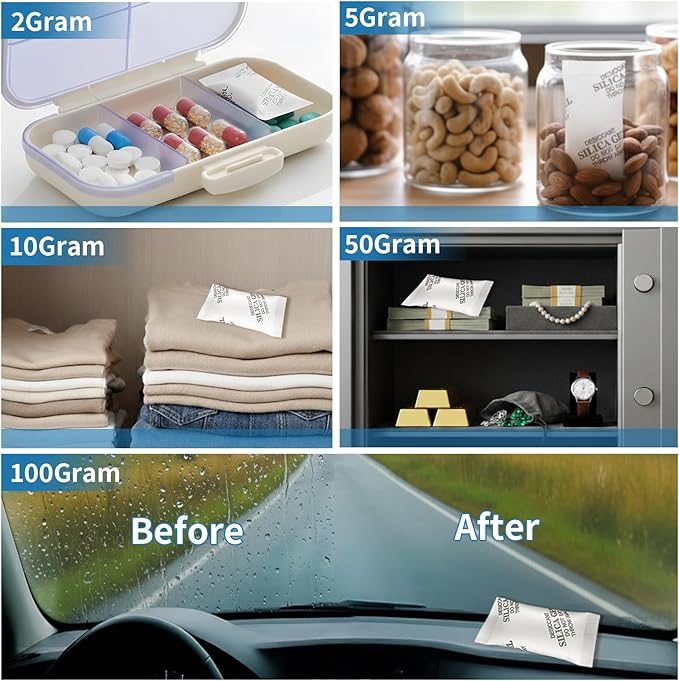 MakMeFre 100Gram(10Packets) Food Grade Moisture Absorbers Silica Gel Packs Desiccant for Moisture Storage Control