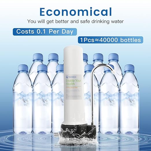 Countertop Water Filter, Drinking Water Filtration System for Faucet for 8000 Gallons, Reduces Heavy Metals, Bad Odors and 99% of Chlorine, White (1 Ceramic Filter Included)
