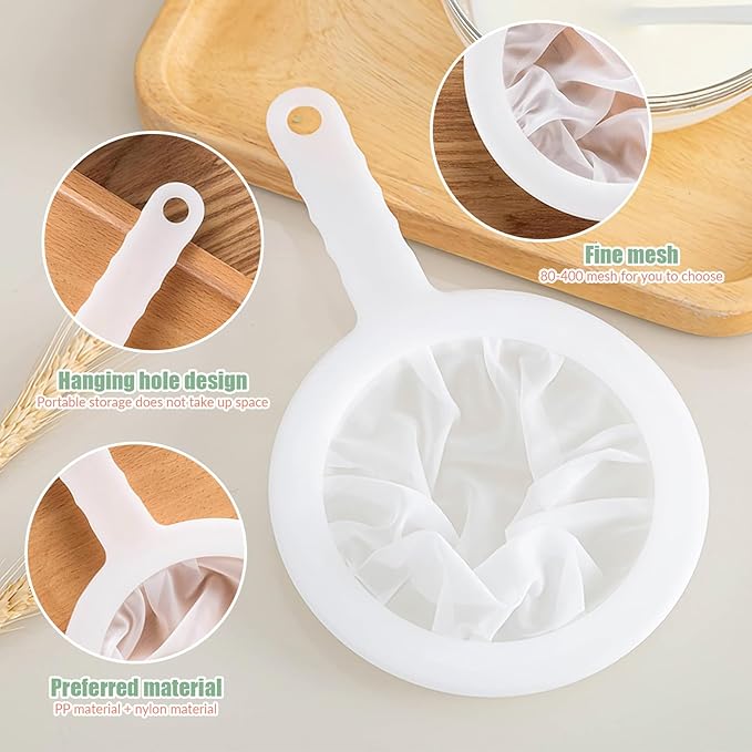 2 Pack Fine Nylon Mesh Strainer,Reusable Mesh Filter Bags for Filter NutMilk, Coffee, Milk, Butter, Juices and Fresh Cheese (120 Mesh)