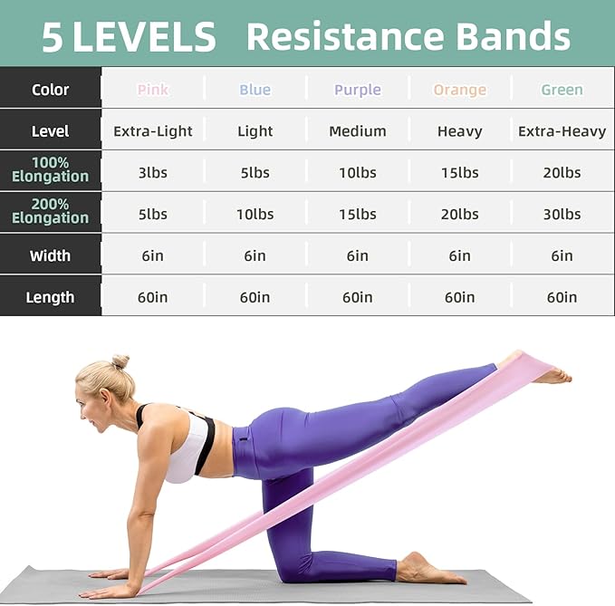 Stretch Bands for Exercise, 5 Levels Resistance Bands for Working Out, Exercise Bands for Physical Therapy, Pilates, Rehab, Stretch, Strength Training and Yoga Starter Set-FlexoryFit
