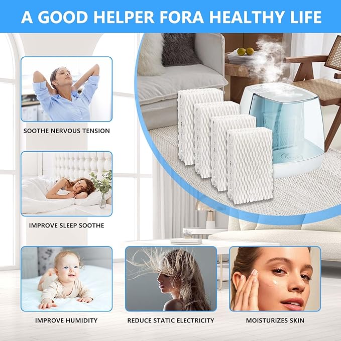 8 Pack Wf813 Eqwf813 Humidifier Filters Compatible with Equate Eqwf813 Eq-2119-Ul Relion RCM-832 RCM-832N ProCare PCCM-832N Cool Mist Humidifier Replacement Filter, White