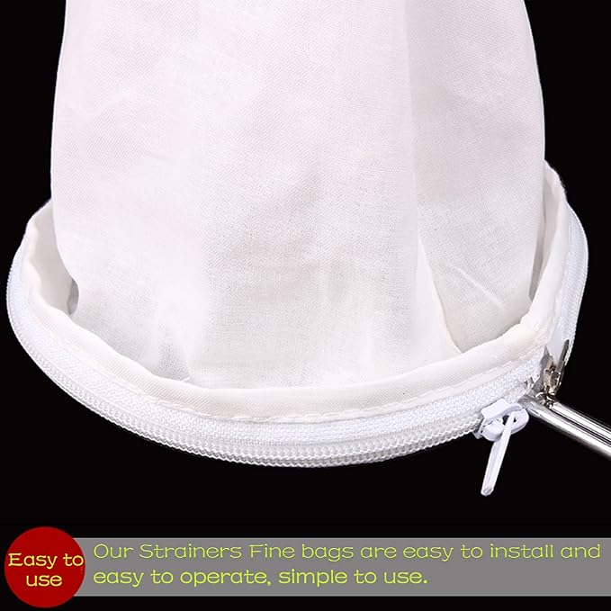 WMKGG Ultra Fine Mesh Strainer Bags, Reusable Filter Bags with Stainless Steel Handle Frame for Filter NutMilk, Coffee, Milk, Butter, Juices and Fresh Cheese (Large Size)(8.6"Wx13.4"D)