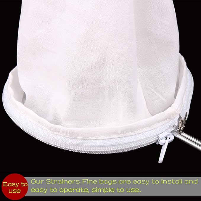 WMKGG Ultra Fine Mesh Strainer Bags, Reusable Mesh Filter Bags with Stainless Steel Handle Frame for Filter NutMilk, Coffee, Milk, Butter, Juices and Fresh Cheese (Medium Size)(7.5"Wx12.2"D)