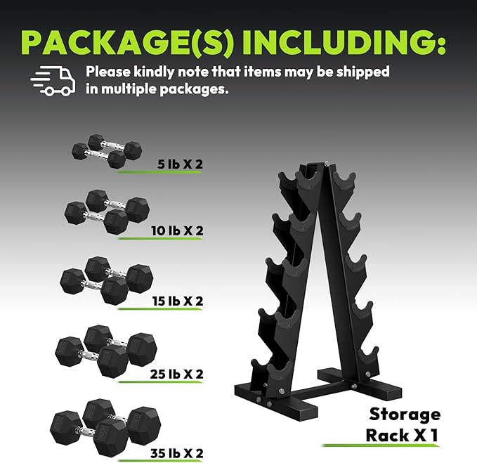 Hex Dumbbell Sets with Rack, 60-550 lb Rubber Encased Exercise & Fitness Dumbbells Set with Rack Option, Hand Weight for Strength Training, Weight Dumbbells-FlexoryFit