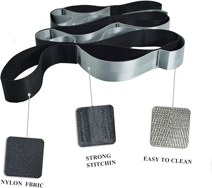 SANKUU Yoga Straps Stretching Strap with 12 Loops Workout Poster, Straps for Stretching Physical Therapy Equipment Long Stretch Out Bands for Exercise, Pilates and Gymnastics for Women Men-FlexoryFit