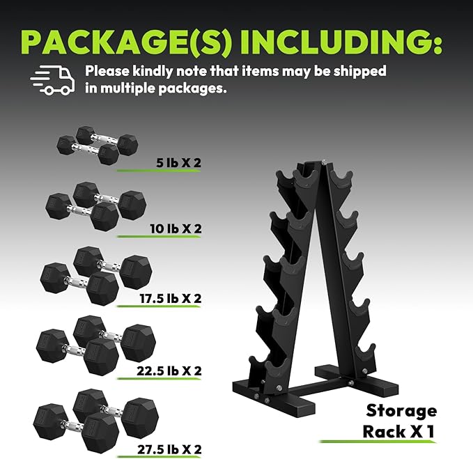 Hex Dumbbell Sets with Rack, 60-550 lb Rubber Encased Exercise & Fitness Dumbbells Set with Rack Option, Hand Weight for Strength Training, Weight Dumbbells-FlexoryFit