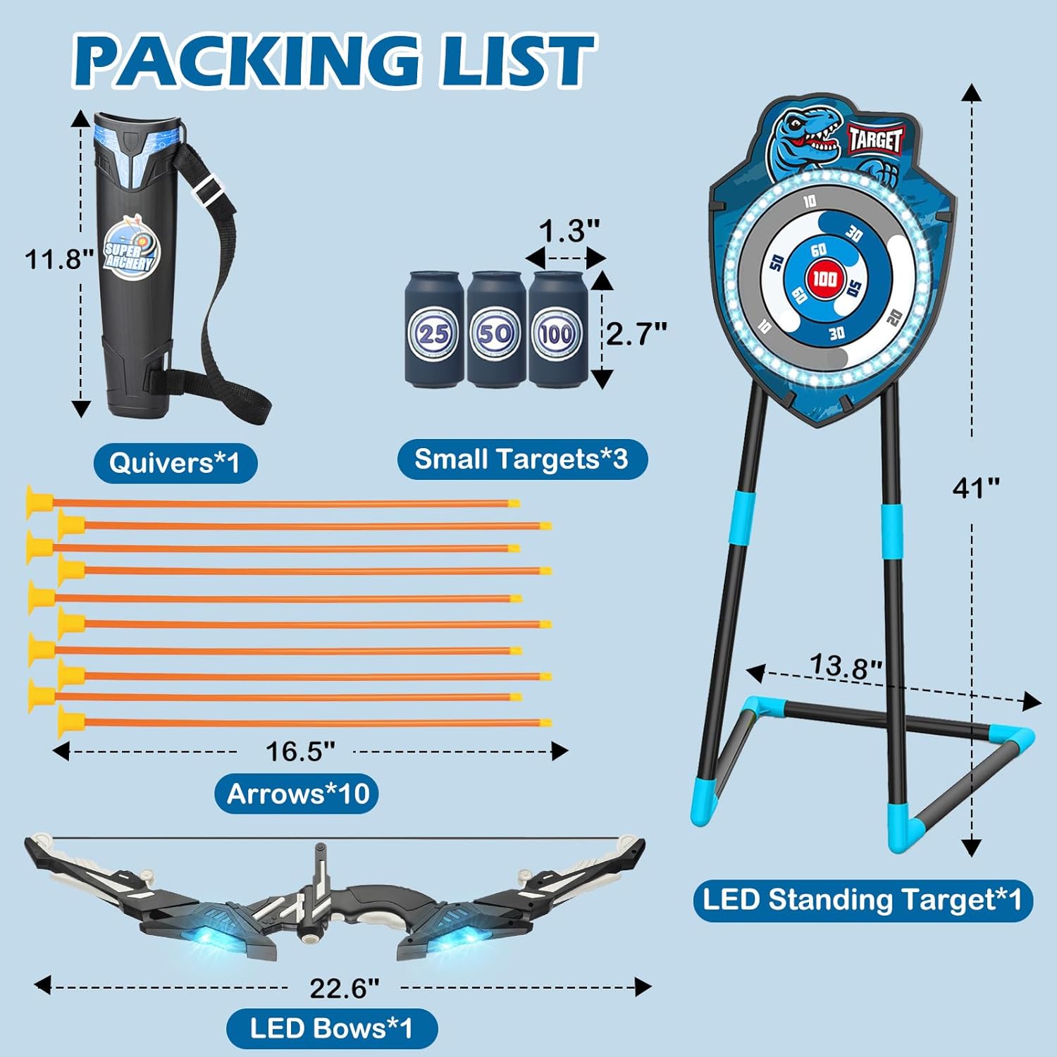 LED Standing Target Archery Set with Bow & Arrows for Kids 4-12 Years Old, Outdoor Sports Toy Gift for Boys & Girls