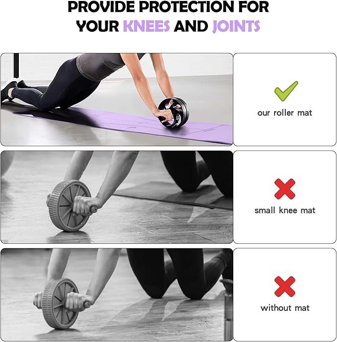 Exercise Equipment Mat for Ab Roller Wheel, Non Slip Abdominal Knee Mat, 6mm Thick Home Gym Floor Pad for Yoga, Pilates, Skipping, 72"L X 24"W X 0.24"Th, TPE-FlexoryFit