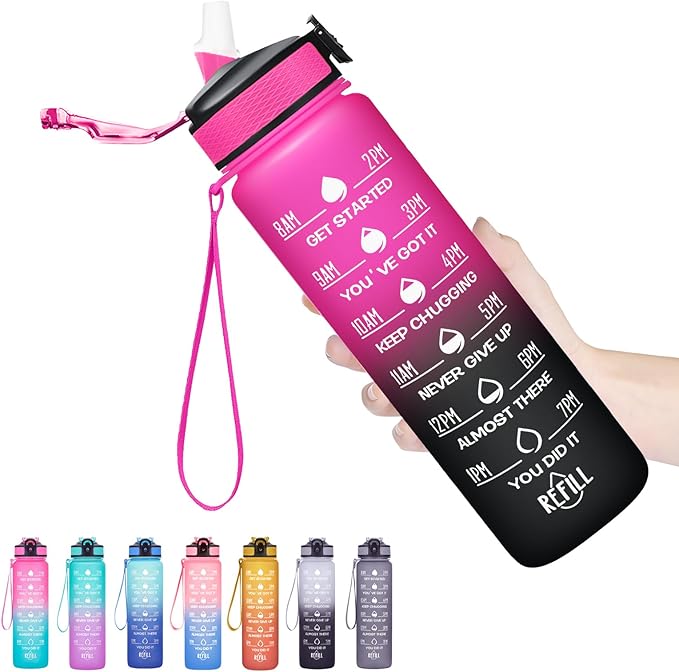 Hyeta 32 oz Water Bottles with Times to Drink and Straw, Motivational Water Bottle with Time Marker, Leakproof, Drinking Sports Water Bottle for Fitness, Gym and Outdoor-FlexoryFit