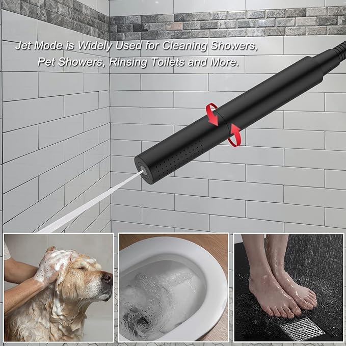 Matte Black Shower Wand 2 In 1 Fuction Hand Held Shower Head High Flow 7 Inch Brass Shower Head High Pressure Handheld Shower Head Sprayer with 59 Inch Hose and Bracket
