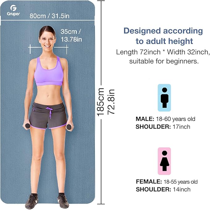 Thick Yoga Mat Non Slip, Large Size 72" L x 32" W x 0.6" TH, Premium Exercise & Fitness Mat with Carrying Strap and Bag, Workout Mats for Home-FlexoryFit