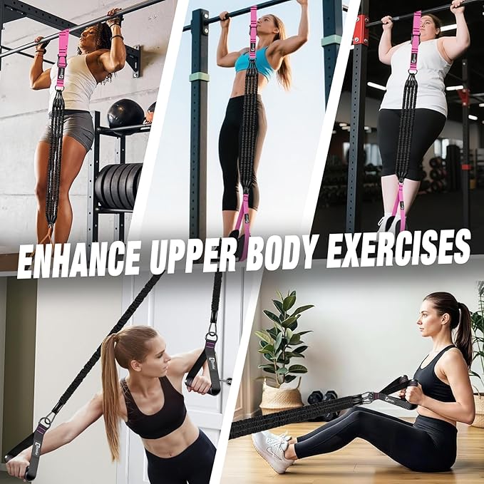 Pull Up Assistance Bands,Up to 300 lbs Assistance,Adjustable Heavy Duty 4 Resistance Bands for Pull up, with Feet/Knee Rest, Handle and Door Anchor for Home Gym Fitness Exercise Strength Training-FlexoryFit