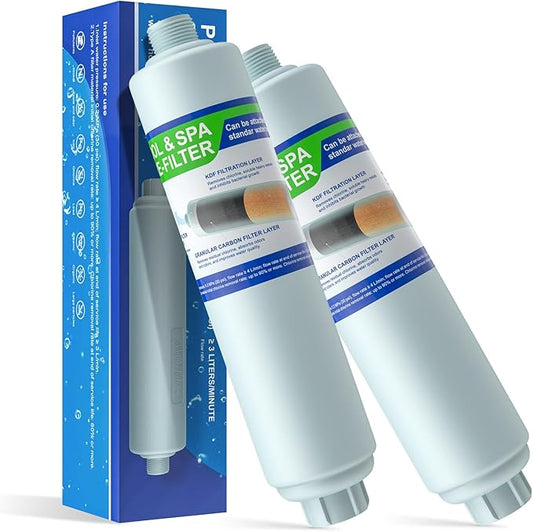 Garden Hose Filter for Filling Hot Tub/Pool/Spa, Greatly Reduces Sediment, Chlorine, Heavy Metals and Odors, Standard 3/4" Garden Hose Thread, Hose Filter, Up to 8,000 Gallons (2 Pack)