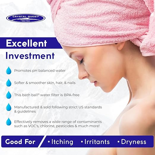 Crystal Quest Bath Ball Water Filter for Bathtub - 3-Stage Filtration, Removes Chlorine, Chloramine & Byproducts, 2,500 Gallons, BPA Free, pH Balanced Water, Fits Most Tubs, Easy Install - Pink