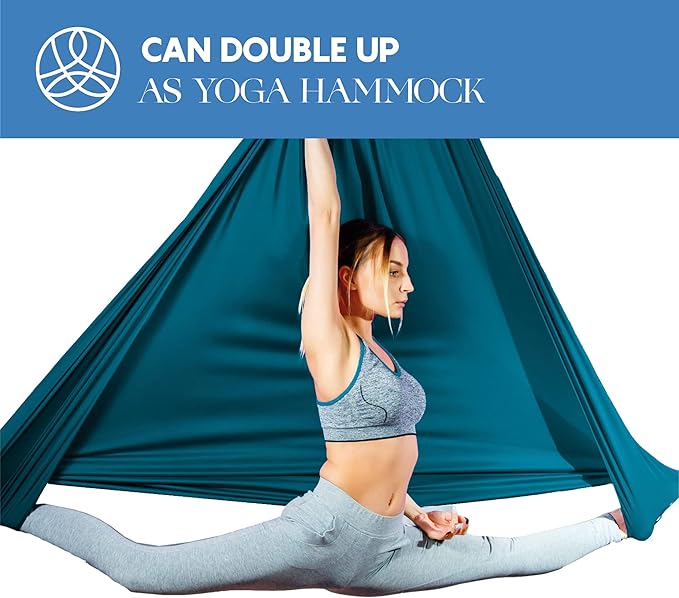 Aerial Silks Starter Kit - Durable 9 Yards of Aerial Yoga Hammock with Hardware & Guide - Aerial Swing for Acrobatic Flying Yoga & All Levels (Aerial Rigging Point Up to 13ft)-FlexoryFit