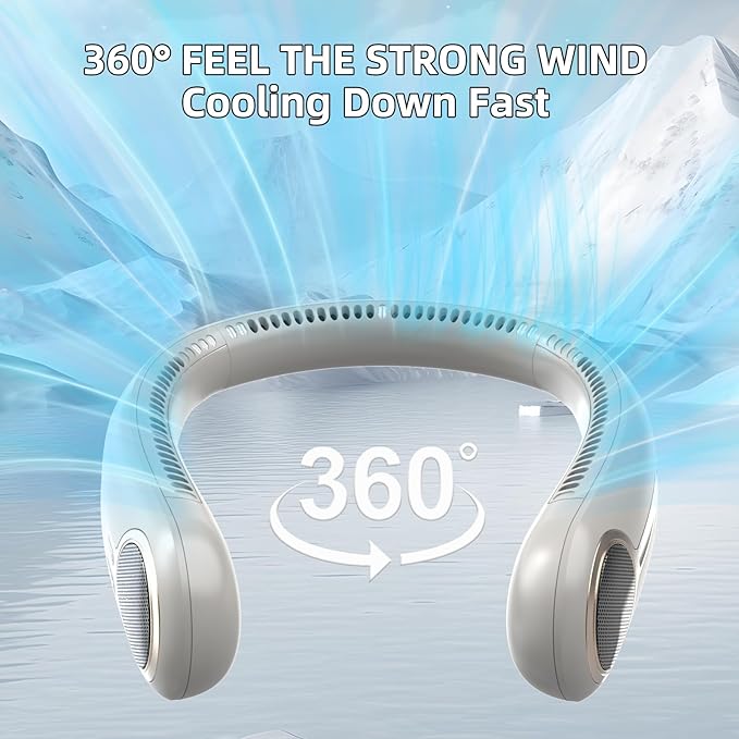 Portable Neck Fan,Hands Free Personal Wearable Bladeless Fan,6000mAh USB Rechargeable,360° Cooling,LED Display,4-Speeds,Birthday Gifts for Men Women Dad Mom,Outdoor Indoor Travel Camping (Light grey)