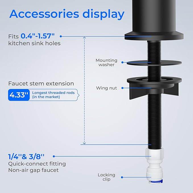 Waterdrop Filtered Water Faucet for Kitchen Sink, Reverse Osmosis, Stainless Steel, Black