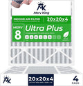 MervKing 20x20x4 Air Filter | MERV 8 | MPR 600-700 Ultra Plus | 4-Pack | Pleated HVAC AC Furnace Replacement Air Filters | Actual Size: 19.88" x 19.88" x 4.31"