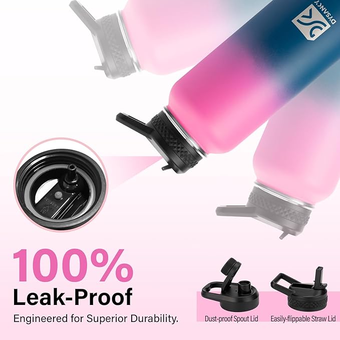 Insulated Water Bottle | Thickened Stainless Steel Vacuum Metal | Portable Sports Water Jug for Gym and Hiking with Straw, Carrier Bag, Handle Strap | BPA-Free 32 oz-FlexoryFit