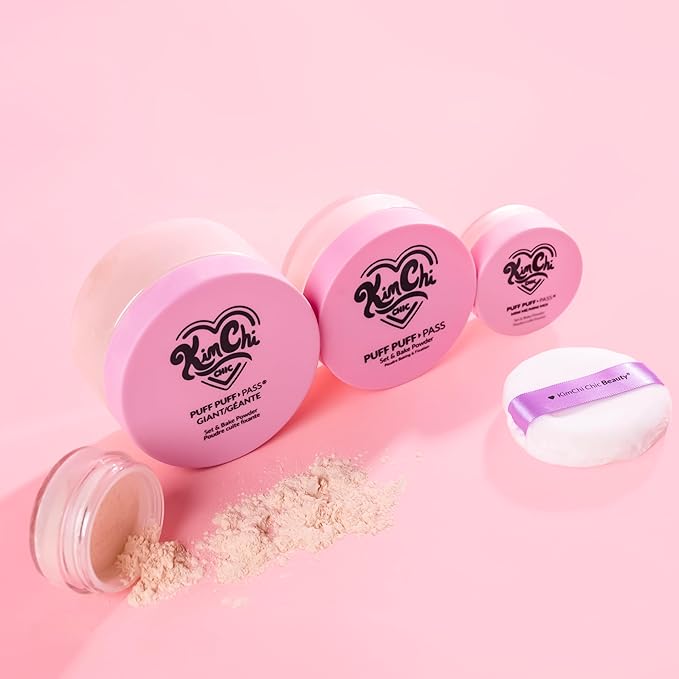 KimChi Chic Giant Puff Puff Pass Set & Bake Powder - Loose Setting Powder with Rice & Vitamin E, Finely Milled for All Day Wear, Translucent 80g-FlexoryFit