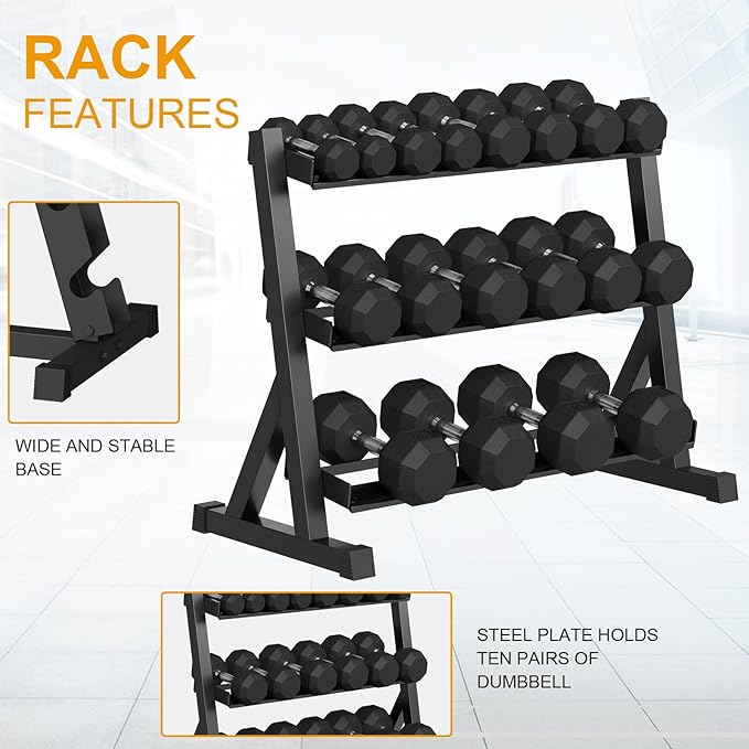 Rubber Coated Hex Dumbbell Weight Set, Multiple Sizes Exercise & Fitness Dumbbells,100LB Set,110LB Set,200LB,350LB,450LB,550LB, 35-50Lbs Pairs for Muscle Toning, Strength Building & Full Body Workout-FlexoryFit