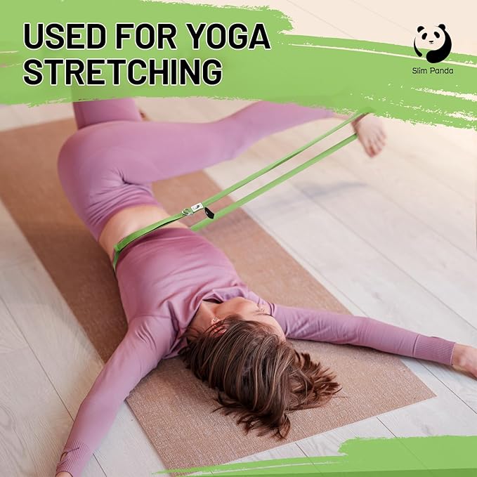 Slim Panda Yoga Strap for Stretching,Cotton Yoga Strap with Adjustable D-Ring Buckle,Non-Elastic Yoga Belt for Pilates,Gym Workouts,Physical Therapy,Improve Flexibility-FlexoryFit