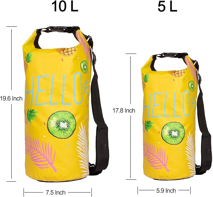Dry Bag Waterproof,10L Roll Top Backpack Floating Dry Bag for Kayaking Boating Swimming Hiking Camping Outdoor Activities,Yellow Pineapple