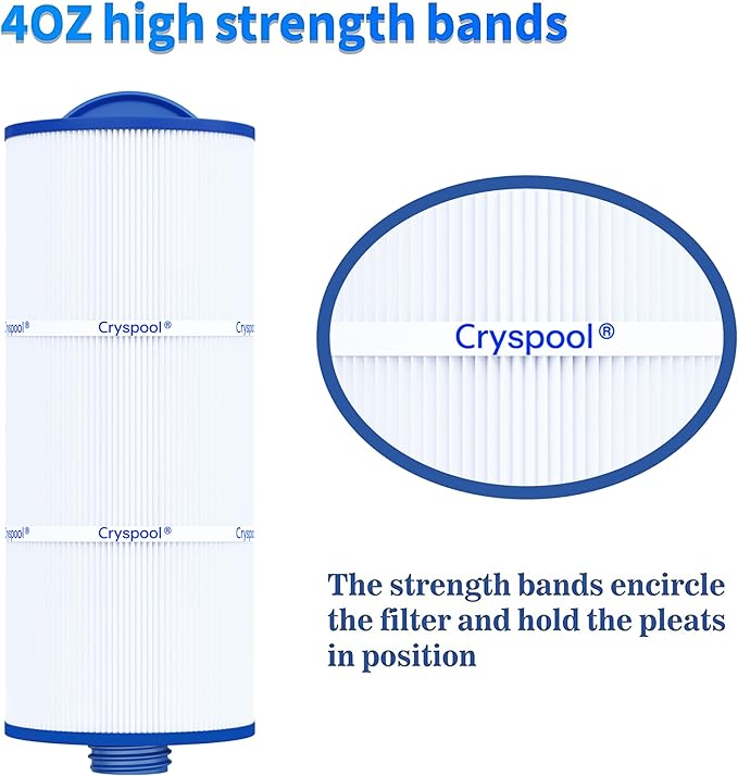Cryspool® 06046 Filter Compatible with J-300, J400, 6CH-960, FC-2800, PJW60TL-F2S, Premium, Closed Handle(Not Removable Tops), 60 Sq. Ft Spa Filter Cartridge, 2 Pack