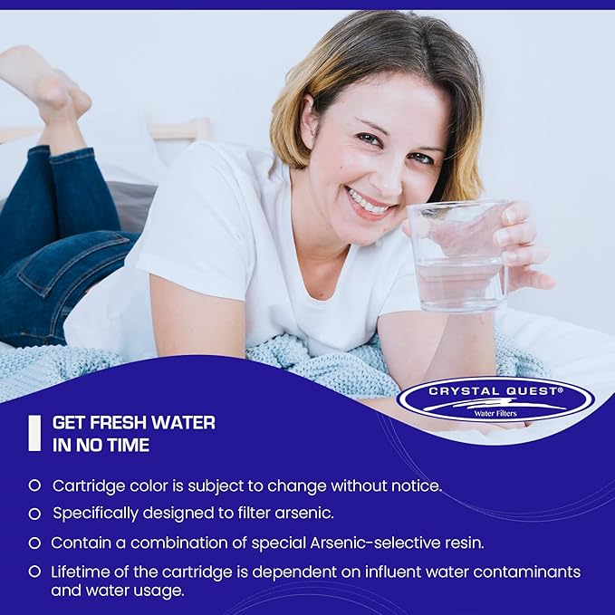 Crystal Quest Arsenic Removal + SMART Filter Cartridge 2-7/8" x 20" - Reduces Arsenic, Long-Lasting, Easy Installation, Heavy-Duty Water Filtration